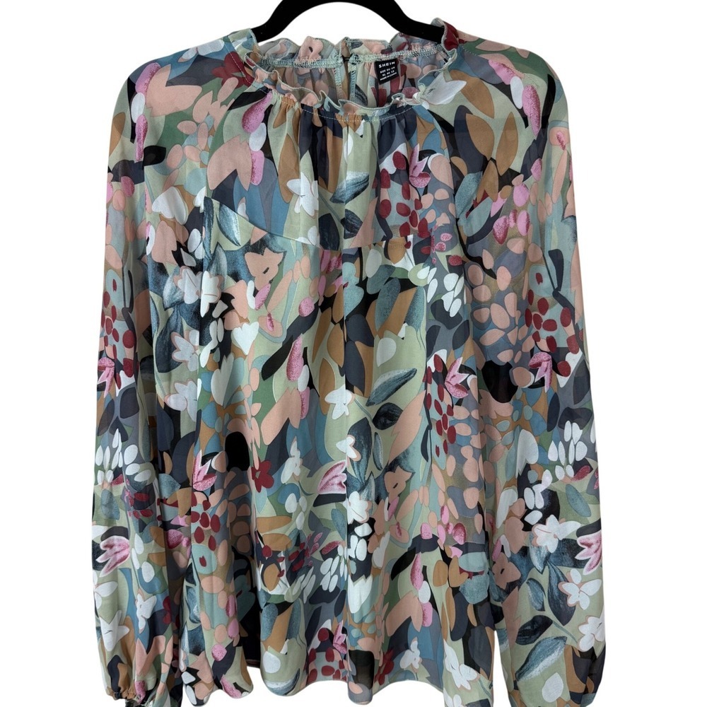 SALE Shein XL Floral Print Long Sleeve Blouse Casual Top‎ Elegant